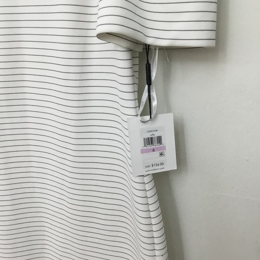 Calvin Klein Short Puff Sleeve White Striped Dress Sz 6 - Picture 5 of 9